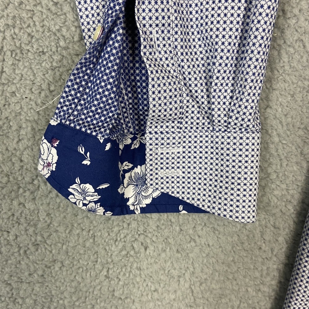 Ted Baker Endurance Mens Blue White Micro Print Floral Trim Dress Shirt 16 32/33 - Picture 3 of 8